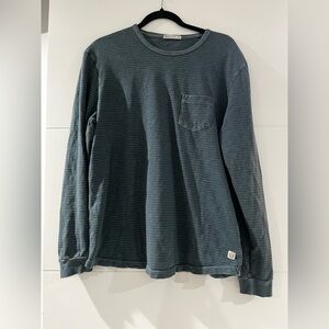 Marine Layer Long Sleeve Pocket T-Shirt Men M/L Blue Striped Cotton Blend w/Logo